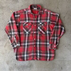 Vintage 50s King Kole Cotton Flannel Large Red Plaid Sanforized Gussets